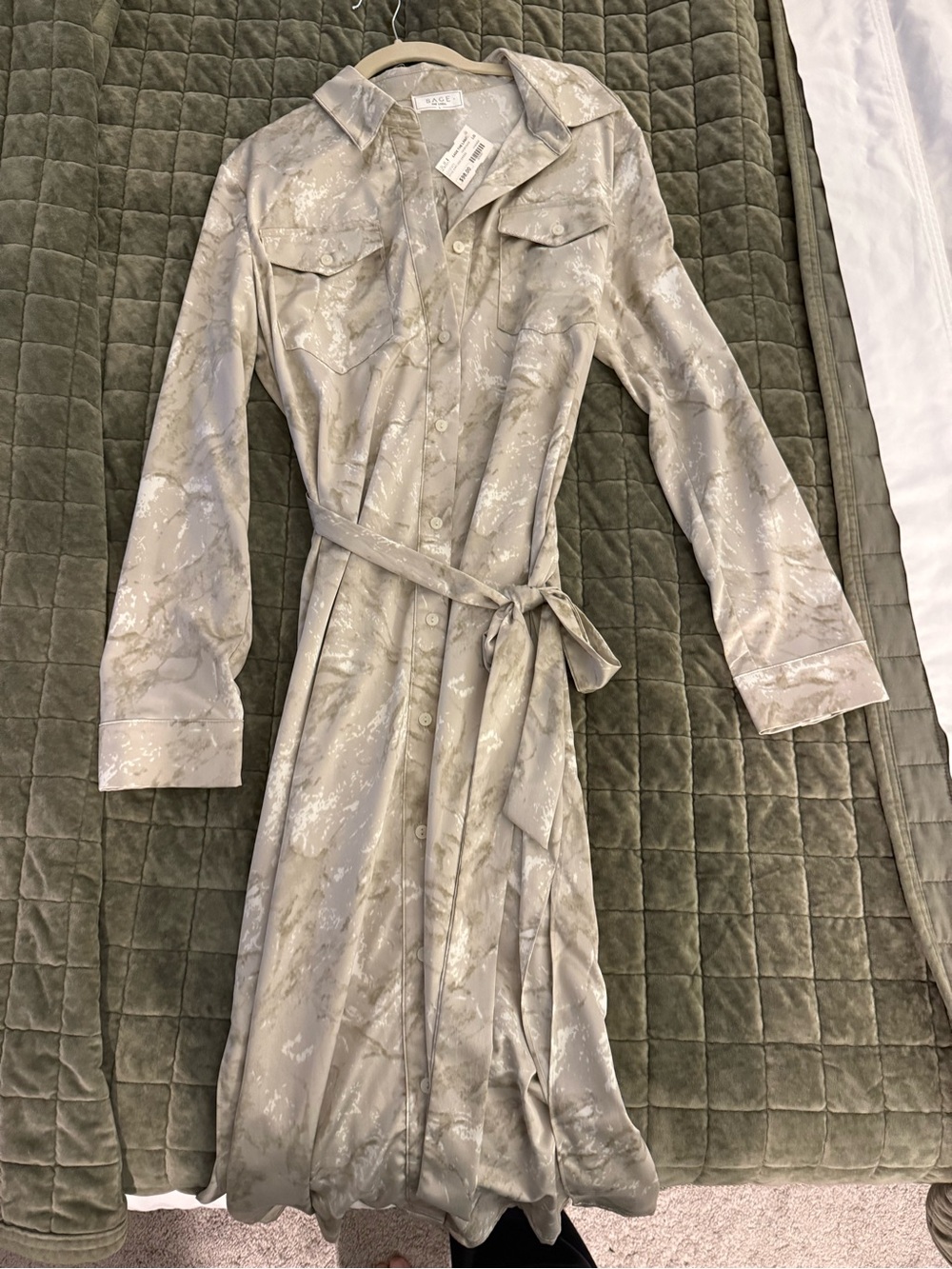 Sage The Label Marble-Effect Shirt Dress in Light Gray